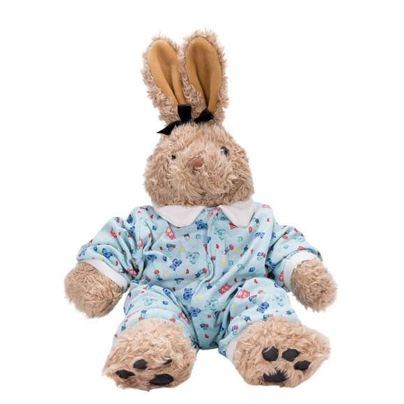 Build-A-Bear Other - Build A Bear Bunny Rabbit Plush 17" Brown Blue Pjs Baby Hair Bow Stuffed Animal
